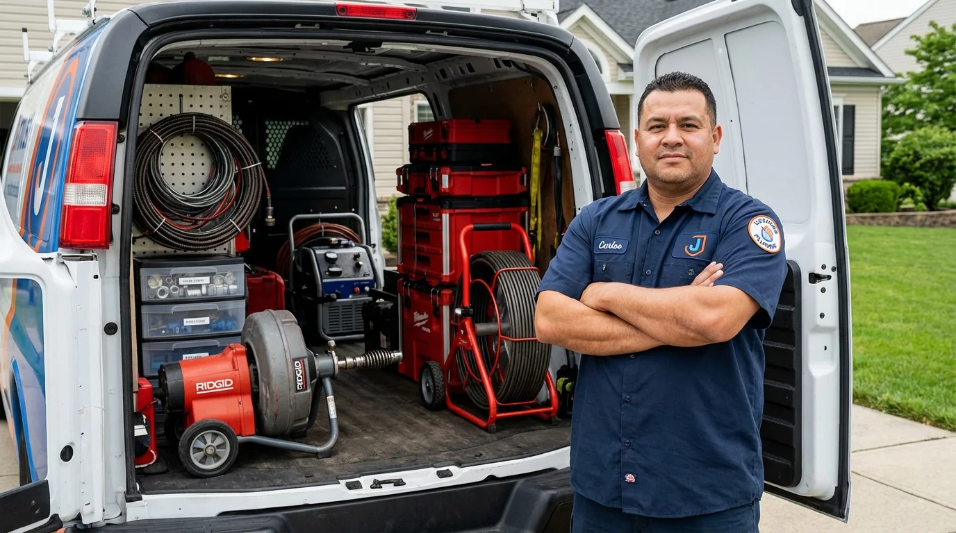 Professional drain cleaning equipment and Johns Plumbing LLC plumber in Freeman