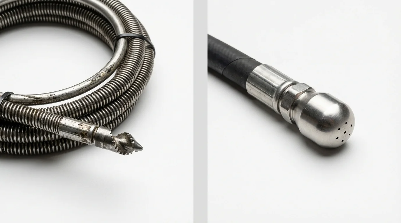 Drain snake cable and hydro jetting nozzle used for drain cleaning in Freeman, SD