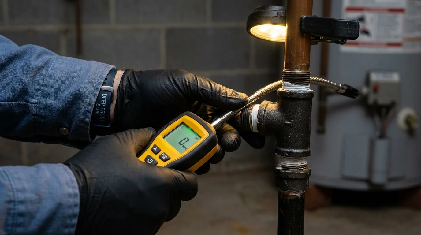 Gas leak detection with electronic sniffer by Johns Plumbing LLC in Freeman