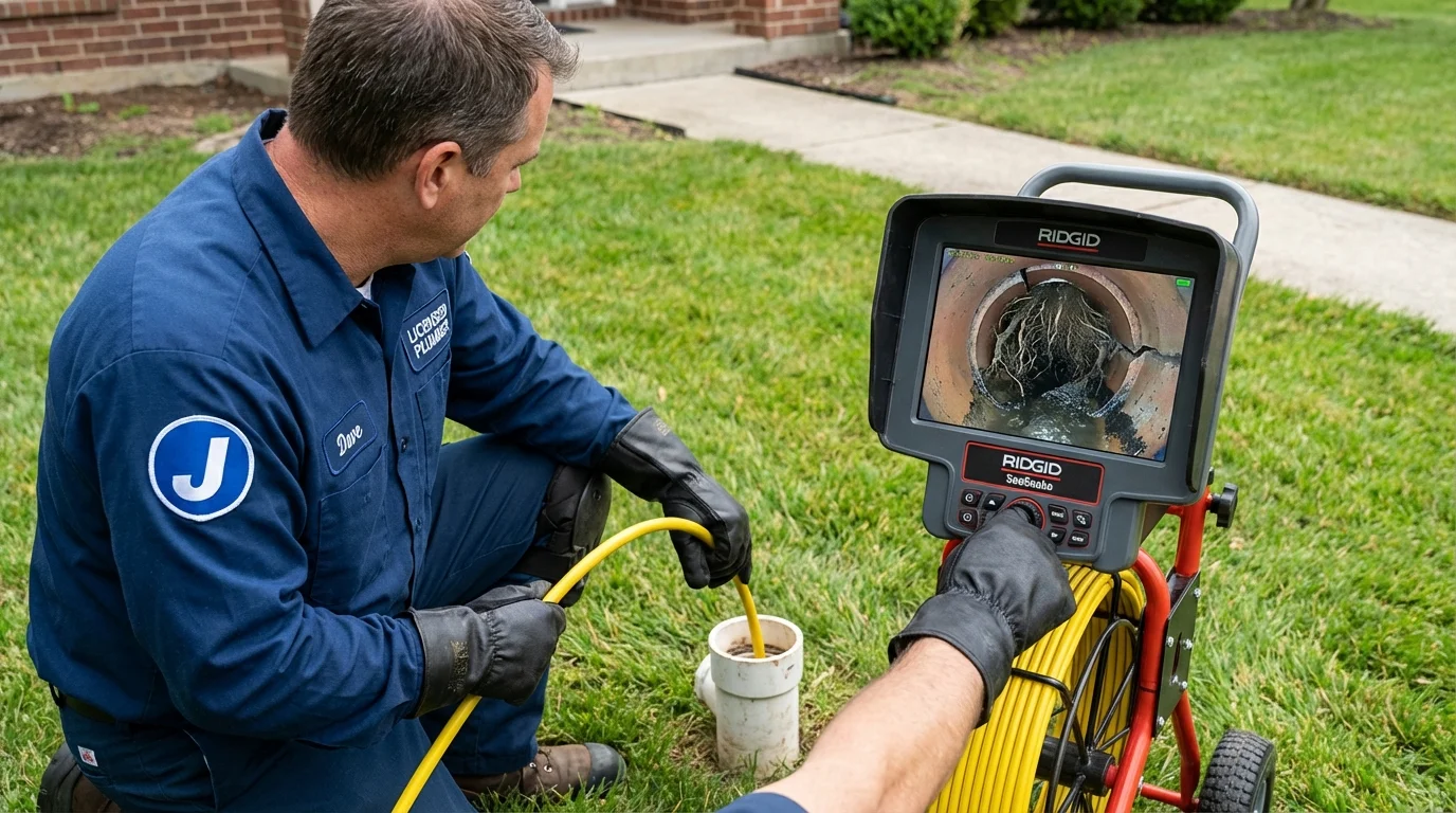 Sewer camera inspection being performed by Johns Plumbing LLC in Freeman